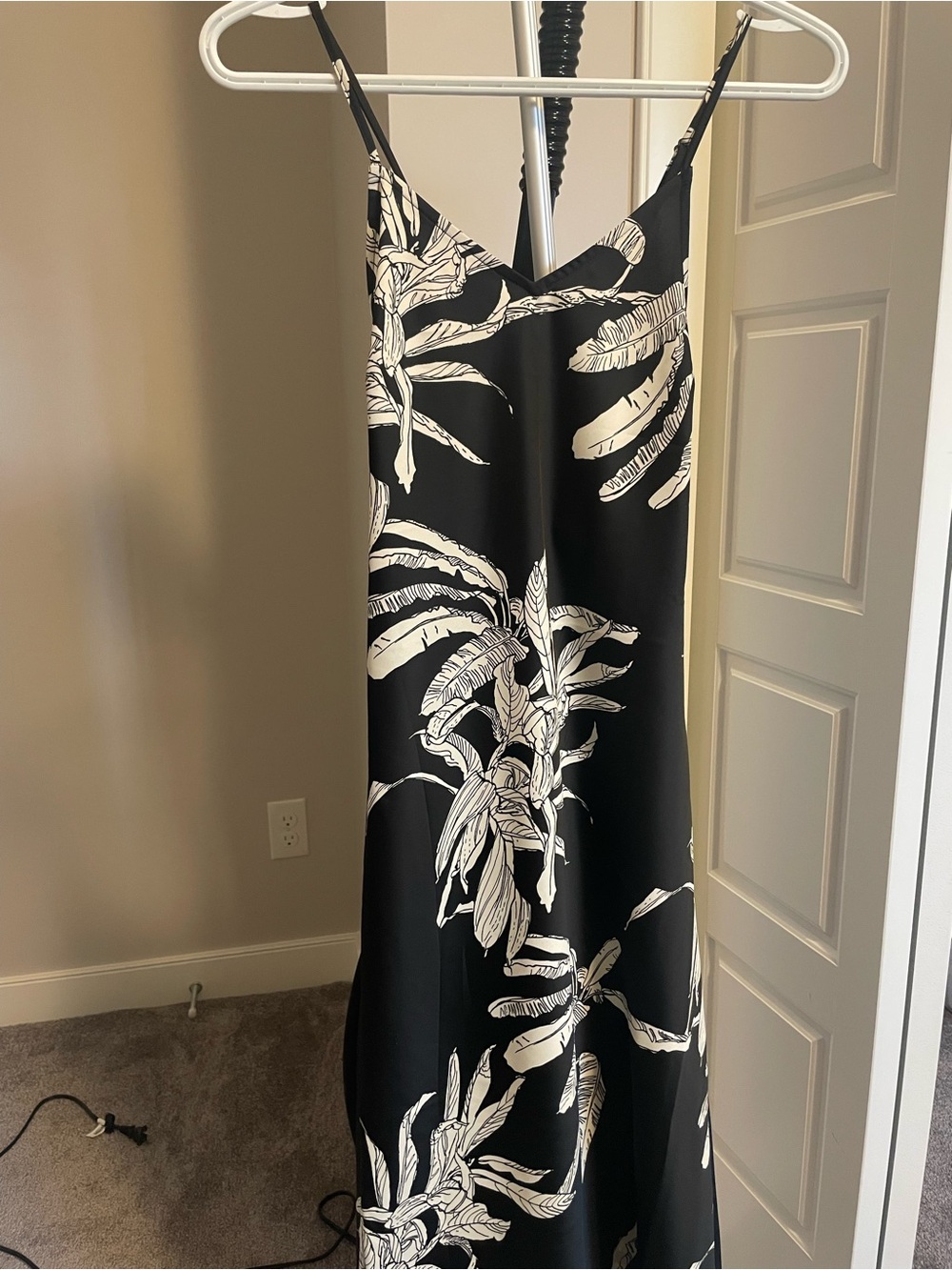 Aware Black and White Tropical Print Slip Dress